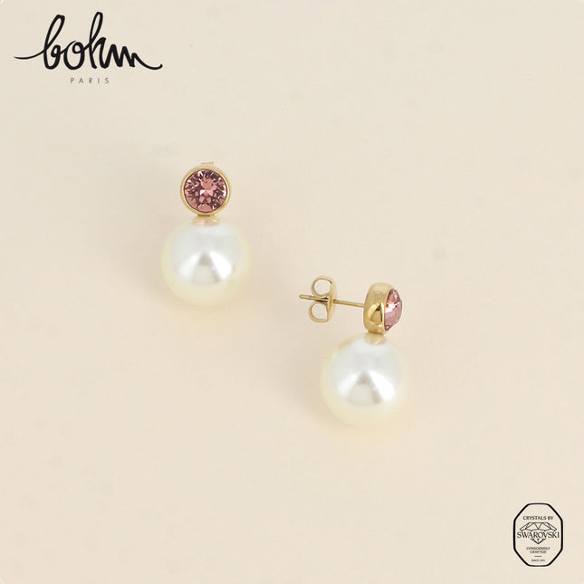 Boucles puces - cristal SS29 et boule en résine blanche nacrée
