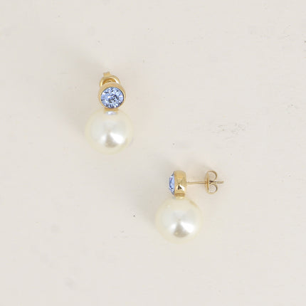 Boucles puces - cristal SS29 et boule en résine blanche nacrée