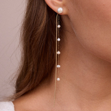 Boucles pendantes - 2 chaînes et perles d'eau douce
