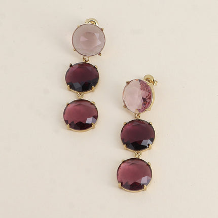 Boucles pendantes - 3 cristaux ronds plats