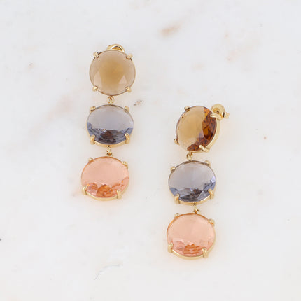 Boucles pendantes - 3 cristaux ronds plats
