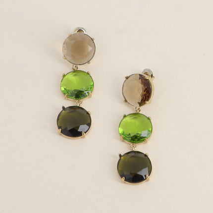 Boucles pendantes - 3 cristaux ronds plats