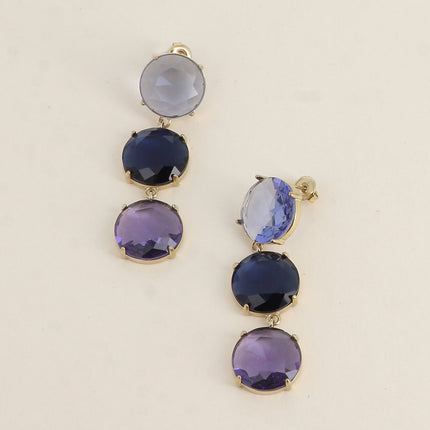 Boucles pendantes - 3 cristaux ronds plats