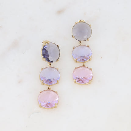 Boucles pendantes - 3 cristaux ronds plats