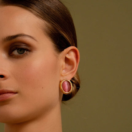 Siris stud earrings - oval cut cat's eye style stone