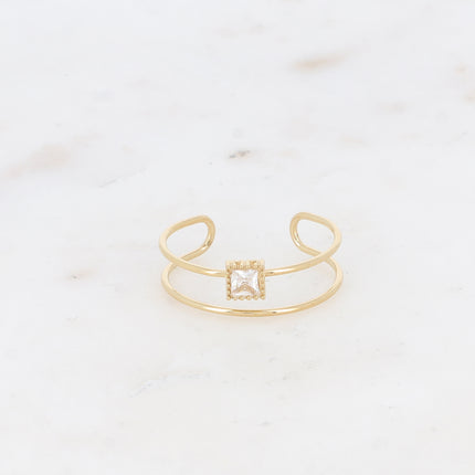 Bague - 2 rangs avec cristal carré
