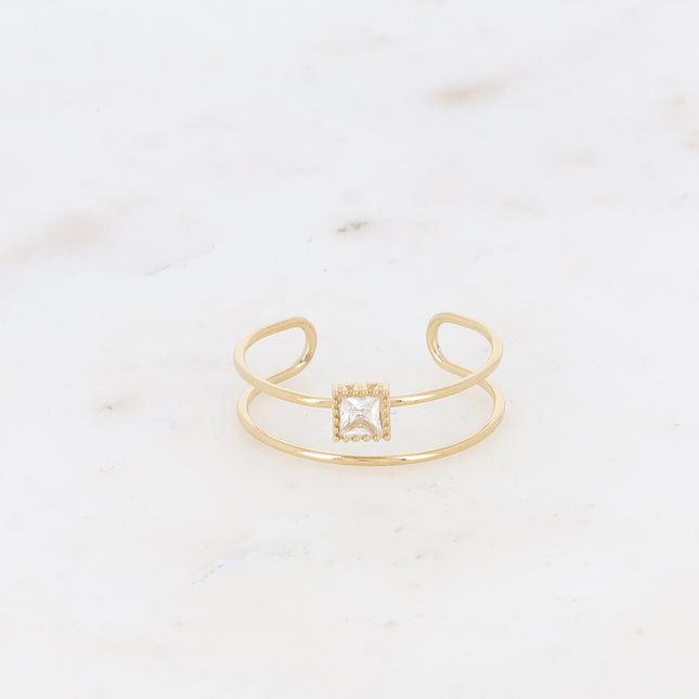 Bague - 2 rangs avec cristal carré