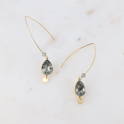 Boucles pendantes - long crochet orné de cristaux de Swarovski® goutte 10x14mm et toupie
