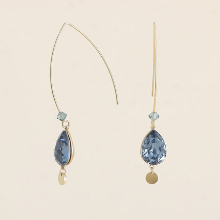 Boucles pendantes - long crochet orné de cristaux de Swarovski® goutte 10x14mm et toupie