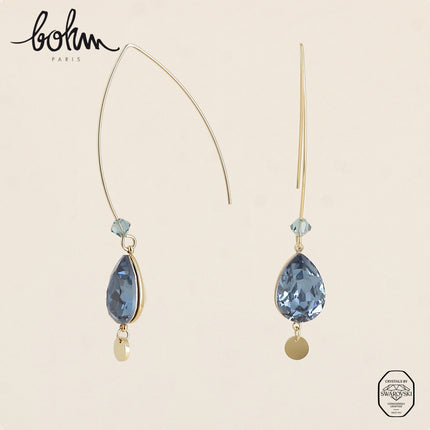 Boucles pendantes - long crochet orné de cristaux de Swarovski® goutte 10x14mm et toupie