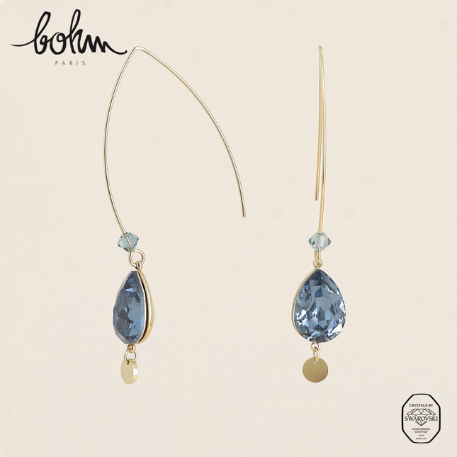 Boucles pendantes - long crochet orné de cristaux de Swarovski® goutte 10x14mm et toupie