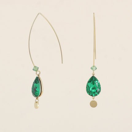 Boucles pendantes - long crochet orné de cristaux de Swarovski® goutte 10x14mm et toupie