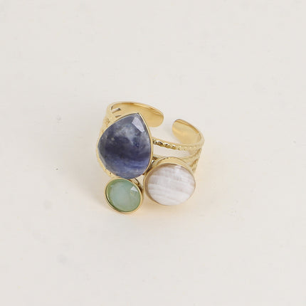 Bague - pierres naturelles goutte et rondes
