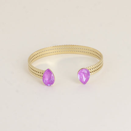 Jonc - anneau tressé orné de 2 cristaux Swarovski® en forme de goutte