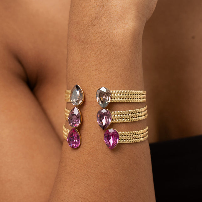 Jonc - anneau tressé orné de 2 cristaux Swarovski® en forme de goutte