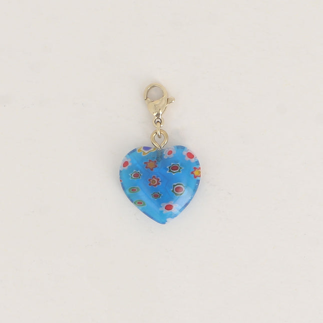 Charm - coeur en résine avec motifs fleurs imprimés