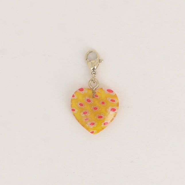 Charm - coeur en résine avec motifs fleurs imprimés