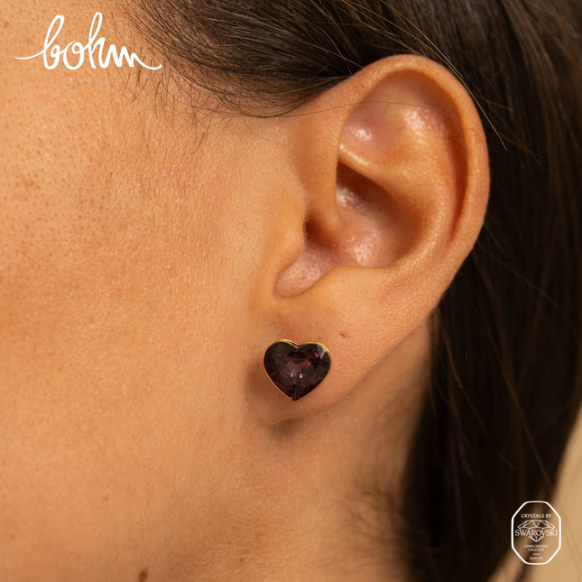 Boucles puces - coeur en cristal taillé 10mm Swarovski®