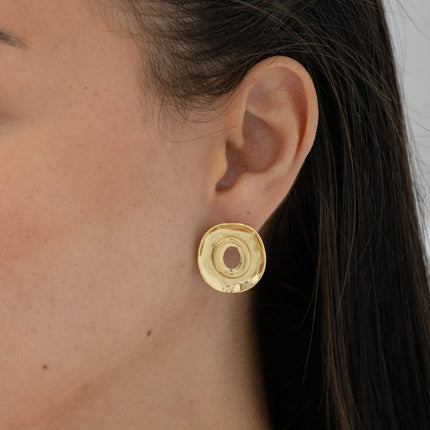 Stud earrings - 1 piece oval textured 22x24mm