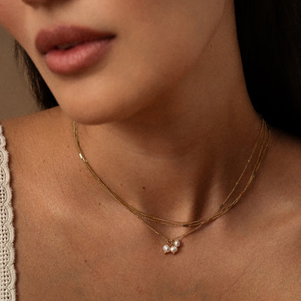 Collier Syria - 3 mailles forçat alternées, 3 perles d'eau douce