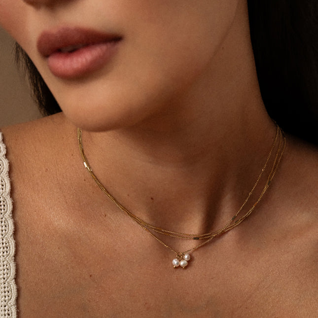 Collier Syria - 3 mailles forçat alternées, 3 perles d'eau douce