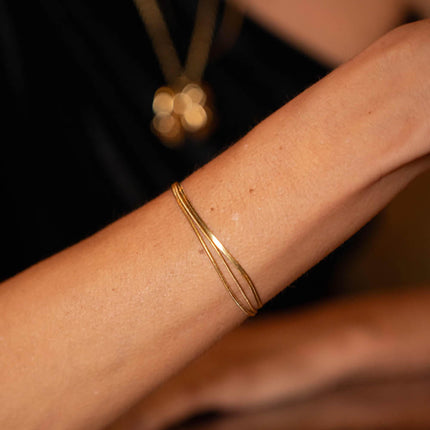 Bracelet 3 rangs Amal - 2 mailles serpent et une maille miroir