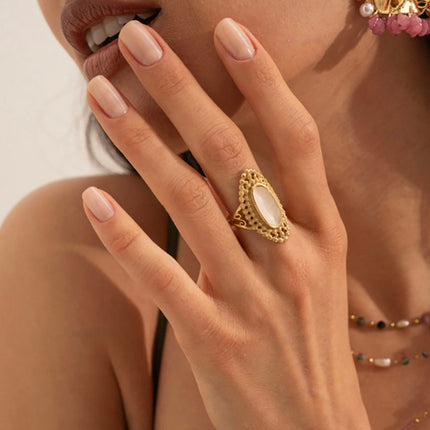Bague Clairia - pierre oeil de chat, anneau effet milgrain ajouré