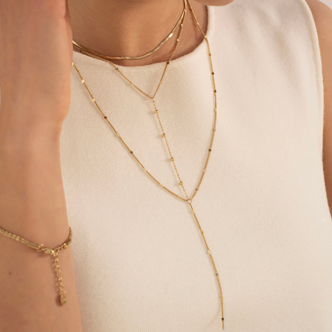 Collier 3 rangs Priya - ras de cou, maille miroir, 2 forçats alternées reliées par une chaîne de boules