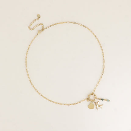 Collier - pierres naturelles, oiseau et coeur
