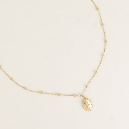 Collier - chaîne avec boules, ovale avec étoile et cristal