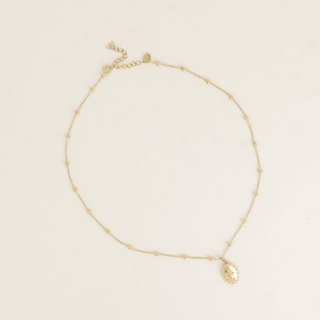 Collier - chaîne avec boules, ovale avec étoile et cristal