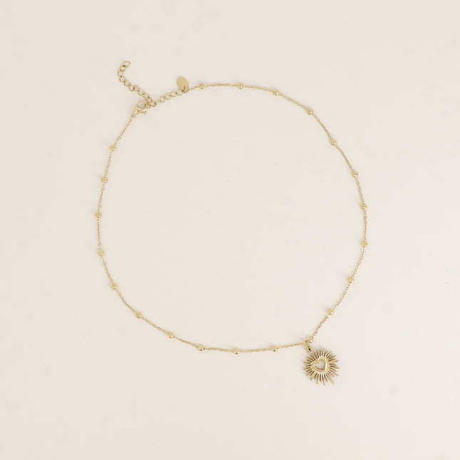 Collier - chaîne avec boules, coeur type ex voto