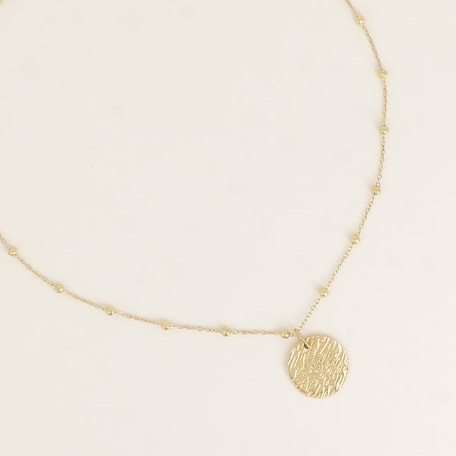 Collier - chaîne avec boules, rond avec arbre de vie gravé