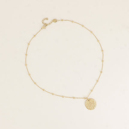 Collier - chaîne avec boules, rond avec arbre de vie gravé