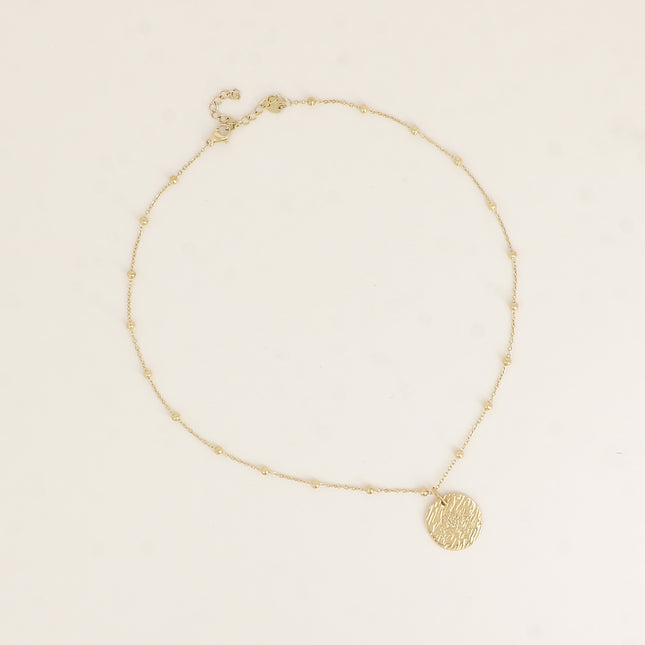 Collier - chaîne avec boules, rond avec arbre de vie gravé