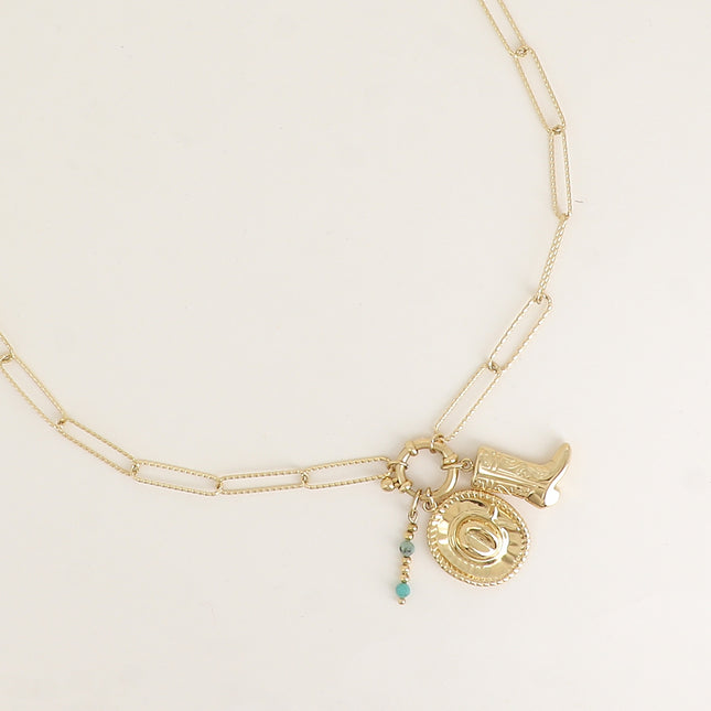Collier - pierres naturelles, chapeau et botte