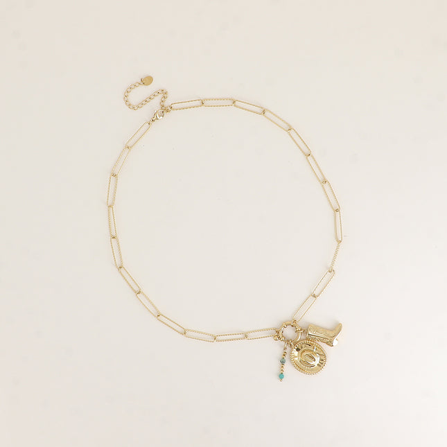Collier - pierres naturelles, chapeau et botte