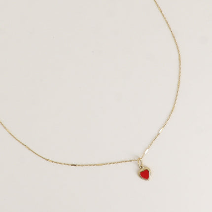 Collier - chaîne reflet brillant et coeur milgrain émaillé