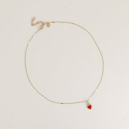 Collier - chaîne reflet brillant et coeur milgrain émaillé