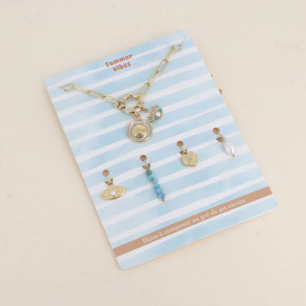 SUMMER VIBES card: Necklace and 6 pendants (seashell and enameled eye)