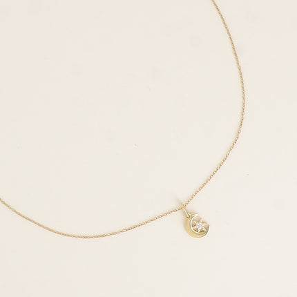 Collier - pendentif croissant de lune et étoile avec cristaux