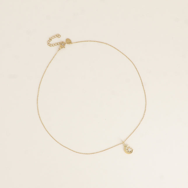 Collier - pendentif croissant de lune et étoile avec cristaux