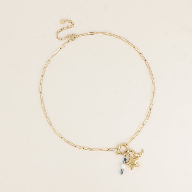 Collier - pierres naturelles, perle d'eau douce et lune
