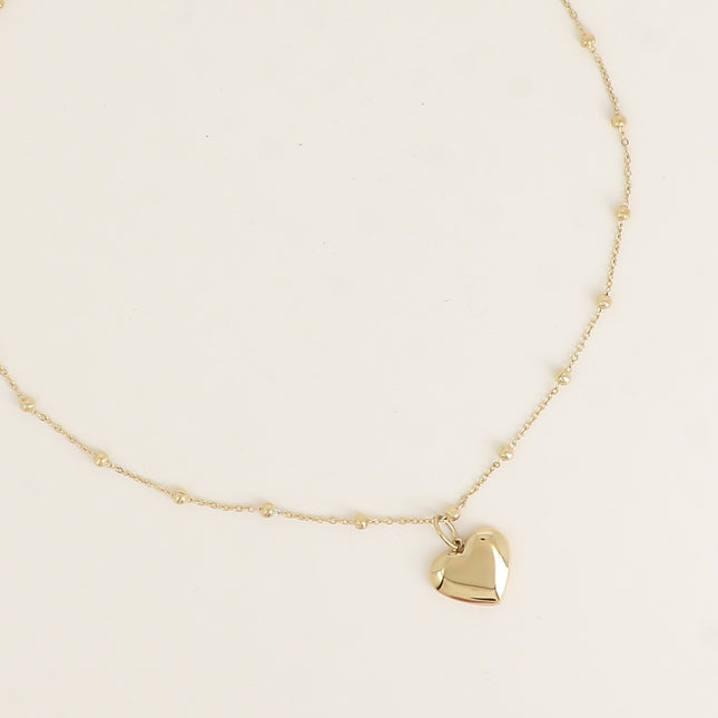 Collier - chaîne avec boules, pendentif coeur