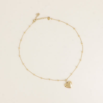Collier - chaîne avec boules, pendentif coeur