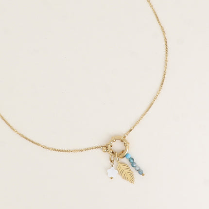 Collier - pierres naturelles, étoile en nacre, feuille