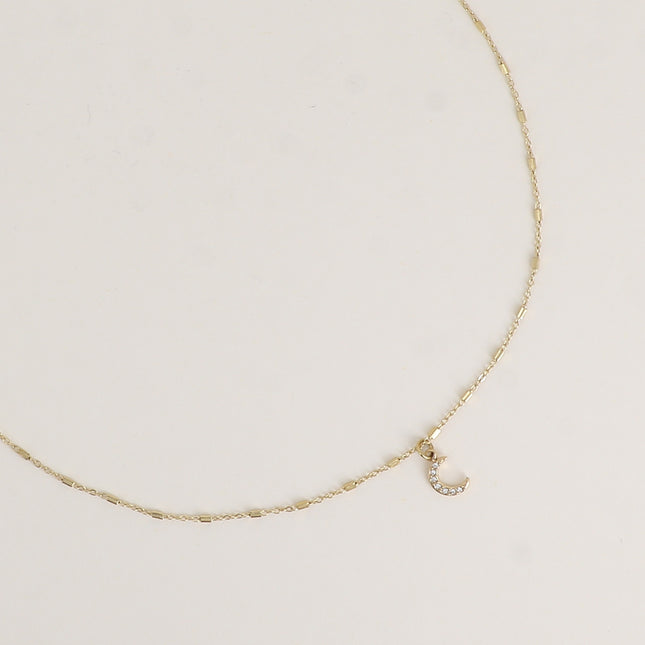 Necklace - rectangular link chain and moon pendant set with cubic zirconia