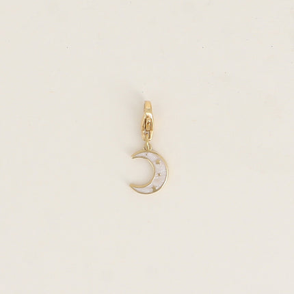 Charm - croissant de lune en émail avec motif étoiles