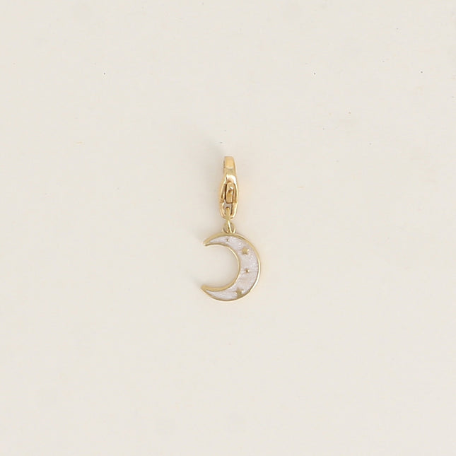 Charm - croissant de lune en émail avec motif étoiles