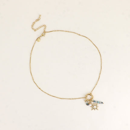 Collier - fermoir bouée, pierres naturelles, perle d'eau douce, étoile avec cabochon en résine blanche